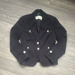 Operations | Chic Black Blazer with Green Accents Military Style Size Small